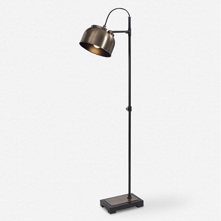 Uttermost Bessemer Antique Brass and Aged Black Reading Floor Lamp With Metal Shade - Image 2