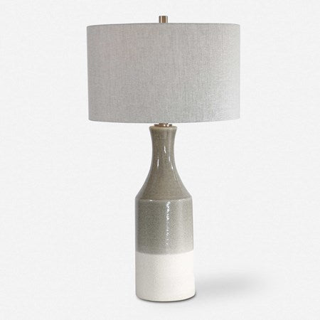 Uttermost Savin Glossy Gray Glazed Ceramic Table Lamp With Linen Shade - Image 2