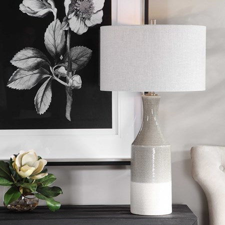 Uttermost Savin Glossy Gray Glazed Ceramic Table Lamp With Linen Shade - Image 1