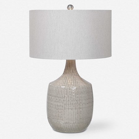 Uttermost Felipe Light Gray Ceramic Table Lamp With Linen Shade - Image 2