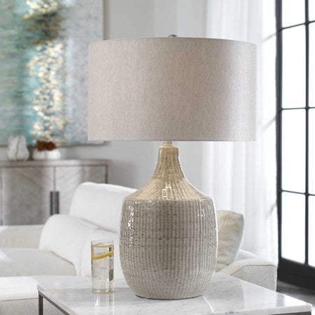 Uttermost Felipe Light Gray Ceramic Table Lamp With Linen Shade - Image 3