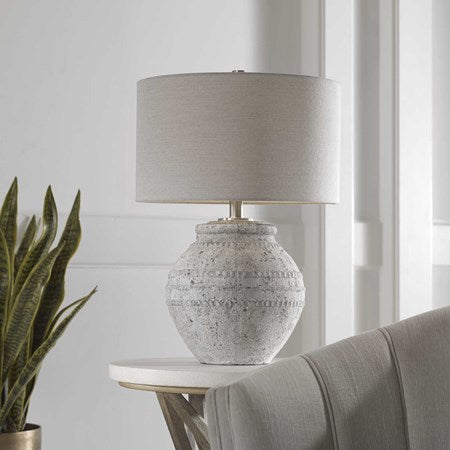 Uttermost Montsant Ivory Stone and Aged Gray Ceramic Table Lamp With Linen Shade - Image 3
