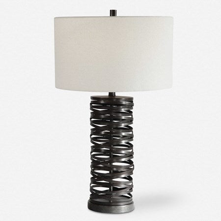 Uttermost Alita Aged Rust Black Table Lamp With White Linen Shade - Image 3