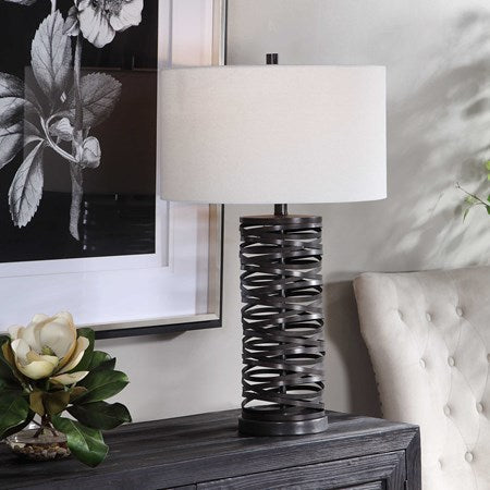 Uttermost Alita Aged Rust Black Table Lamp With White Linen Shade - Image 1