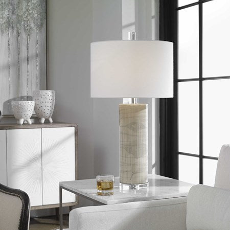Uttermost Zesiro Gray Glazed Ceramic Table Lamp With White Linen Shade - Image 1