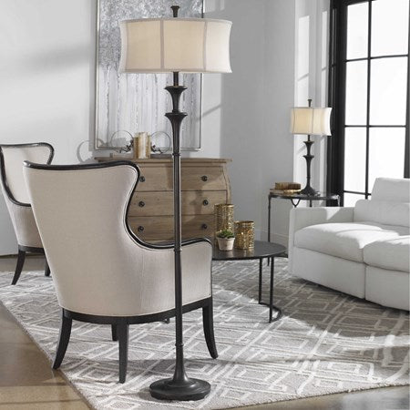 Uttermost Brazoria Oil Ribbed Bronze Floor Lamp With Golden Champagne Shade - Image 1