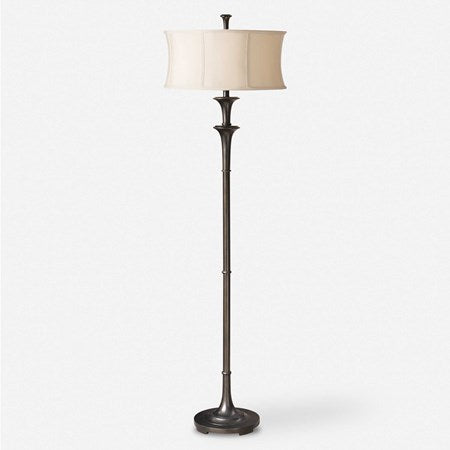 Uttermost Brazoria Oil Ribbed Bronze Floor Lamp With Golden Champagne Shade - Image 2
