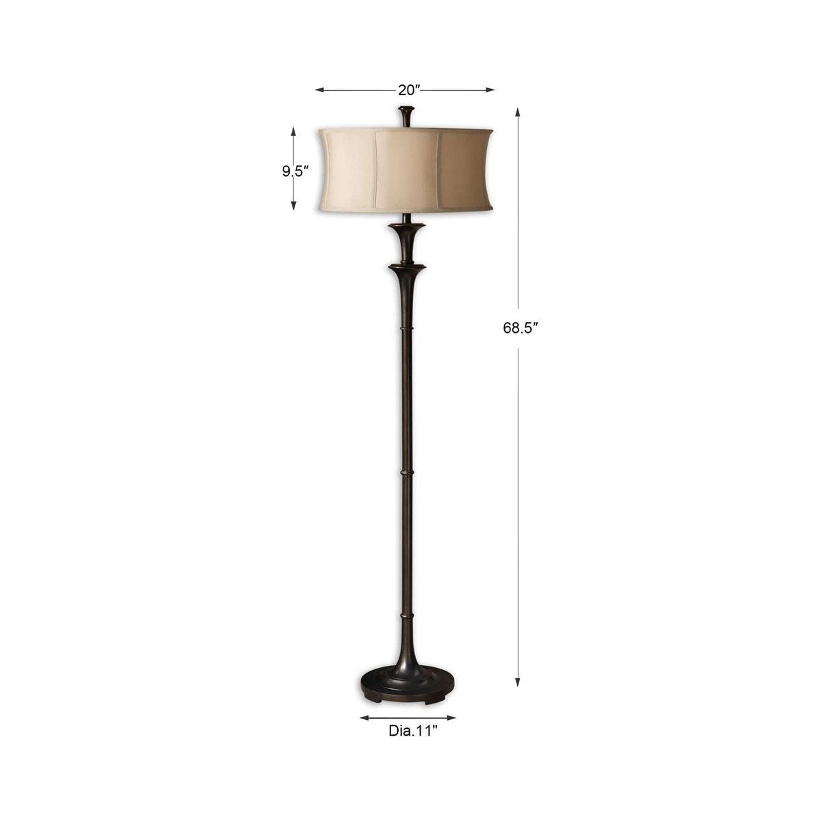 Uttermost Brazoria Oil Ribbed Bronze Floor Lamp With Golden Champagne Shade - Image 3