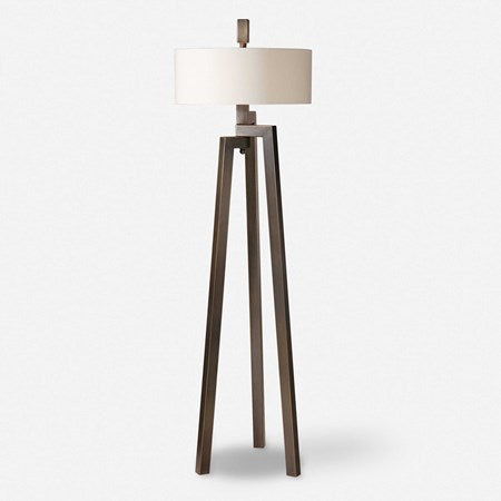 Uttermost Mondovi Brushed Bronze Floor Lamp With White Linen Shade - Image 2