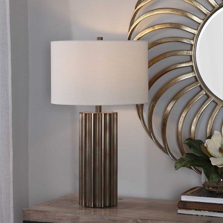 Uttermost Khalio Aged Gunmetal Fluted Table Lamp With White Linen Shade - Image 1