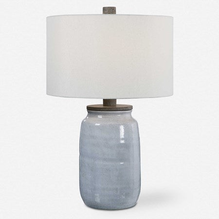 Uttermost Dimitri Light Blue Crackle Glazed Ceramic Table Lamp With Linen Shade - Image 1