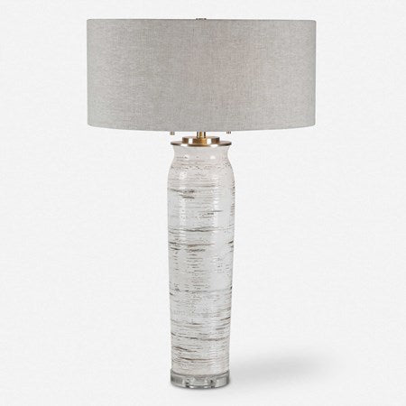 Uttermost Lenta Off-White Ceramic Table Lamp With Oatmeal Linen Shade - Image 2