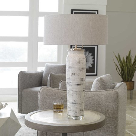 Uttermost Lenta Off-White Ceramic Table Lamp With Oatmeal Linen Shade - Image 3