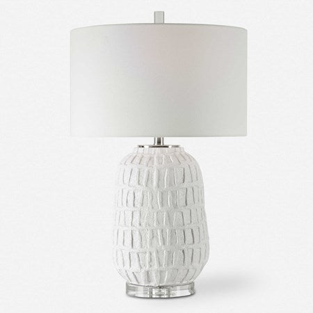 Uttermost Caelina Aged White Textured Ceramic Table Lamp With Linen Shade - Image 2