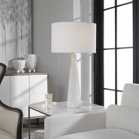 Uttermost Apollo Off-White, Light Gray and Taupe Textured Table Lamp With White Linen Drum Shade - Image 2