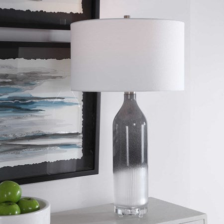 Uttermost Natasha Light Gray and Frosted White Ombré Table Lamp With White Shade - Image 1