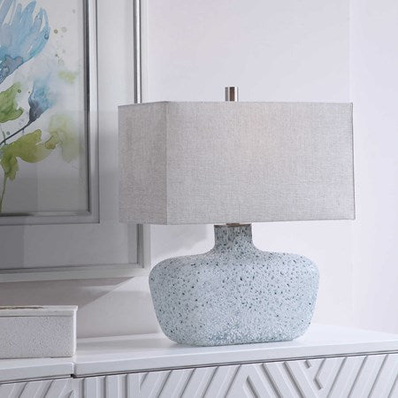 Uttermost Matisse Blue Glass Table Lamp With Gray Linen Shade - Image 1