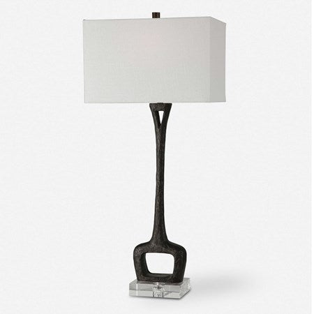 Uttermost Darbie Aged Black Iron Modern Table Lamp With White Linen Shade - Image 2