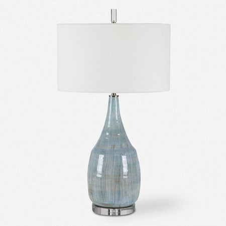 Uttermost Rialta Aqua Crackled Glaze Ceramic Table Lamp With White Linen - Image 2