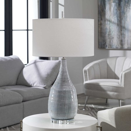 Uttermost Rialta Aqua Crackled Glaze Ceramic Table Lamp With White Linen - Image 3