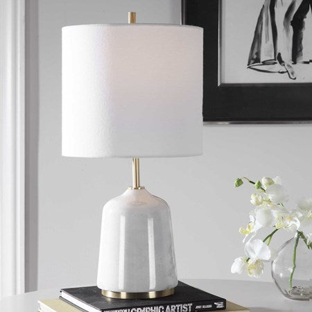 Uttermost Eloise White Marble Table Lamp With Linen Shade - Image 1