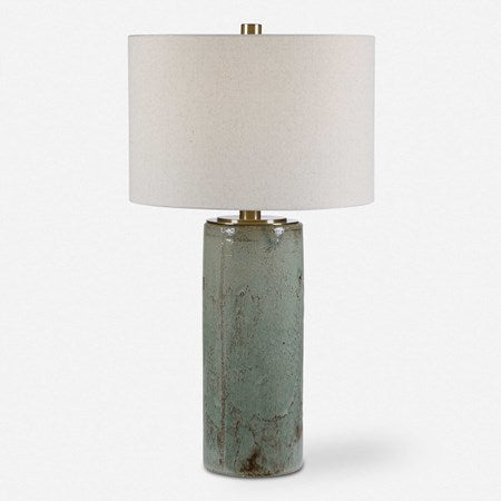 Uttermost Callais Crackled Aqua Blue Glaze Ceramic Table Lamp With Light Beige Linen Shade - Image 2