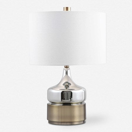Uttermost Como Chrome Glass Table Lamp With White Linen Shade - Image 2