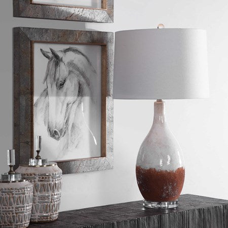 Uttermost Durango Terracotta Rust Ceramic Table Lamp With White Linen Shade - Image 1