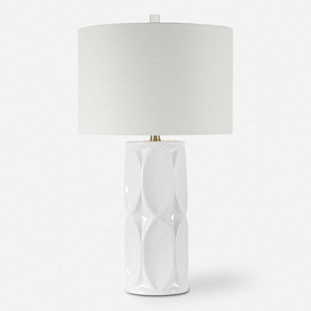Uttermost Sinclair Glossy White Glaze Ceramic Table Lamp With Linen Shade - Image 2
