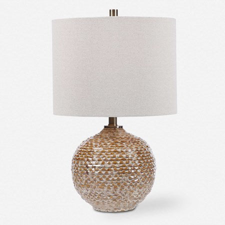 Uttermost Lagos Rust Brown Glazed Ceramic Table Lamp With Beige Linen Shade - Image 2