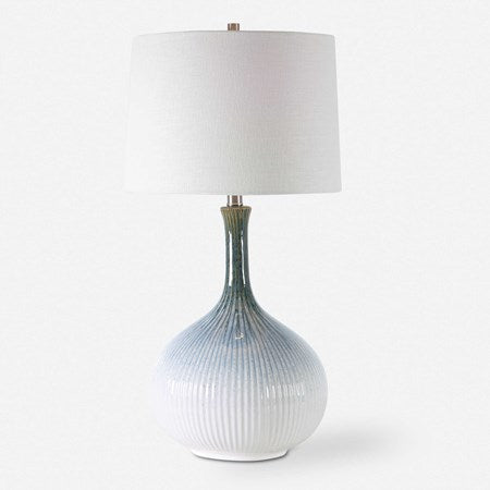 Uttermost Eichler Cream, Light Blue and Indigo Ceramic Table Lamp With Linen Shade - Image 2