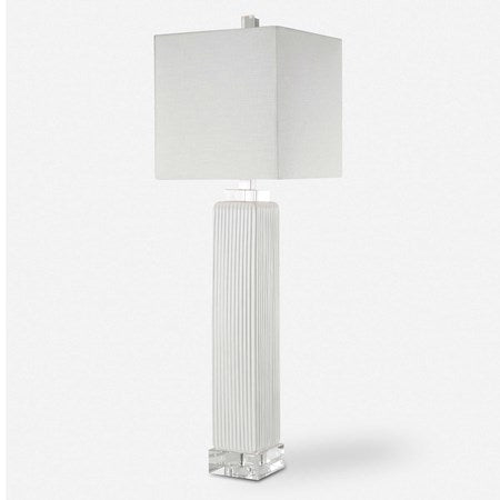 Uttermost Bennett Gloss White Glaze Crystal Buffet Lamp With Linen Shade - Image 2