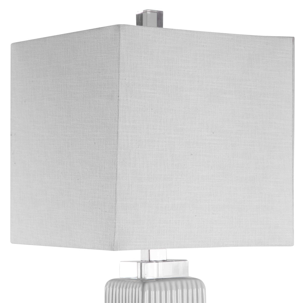 Uttermost Bennett Gloss White Glaze Crystal Buffet Lamp With Linen Shade - Image 3