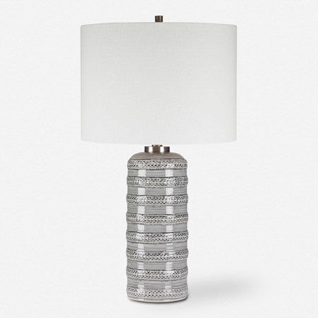 Uttermost Alenon Gray Glazed Ceramic Table Lamp With Linen Drum Shade - Image 2