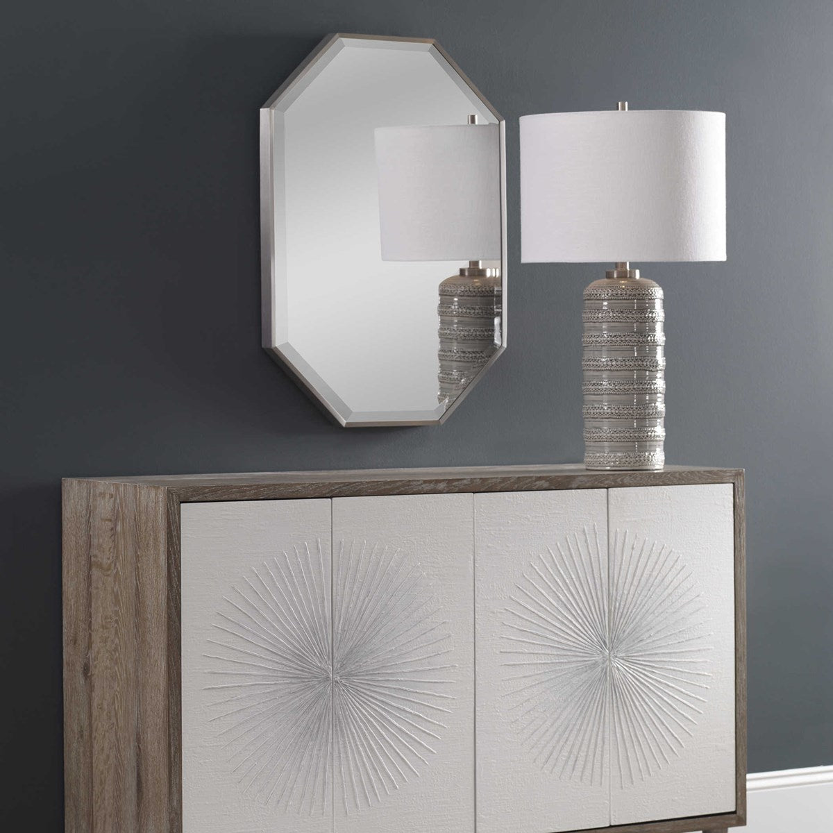 Uttermost Alenon Gray Glazed Ceramic Table Lamp With Linen Drum Shade - Image 3