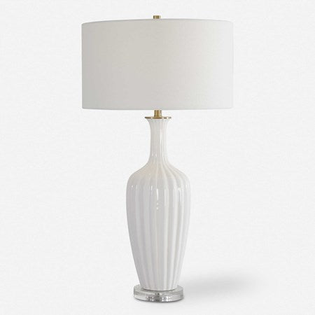 Uttermost Strauss Gloss White Glazed Ceramic Table Lamp With Linen Shade - Image 2