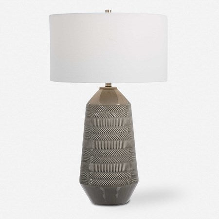 Uttermost Rewind Soft Gray Glazed Ceramic Table Lamp With White Shade - Image 2