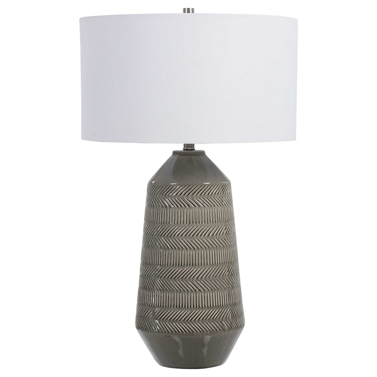 Uttermost Rewind Soft Gray Glazed Ceramic Table Lamp With White Shade - Image 3