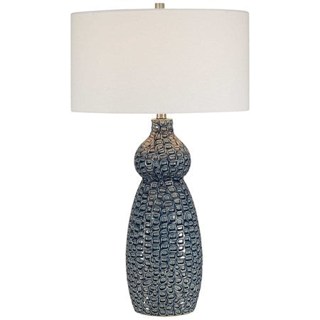 Uttermost Holloway Cobalt Blue Glazed Ceramic Table Lamp With Off-White Linen Shade - Image 2