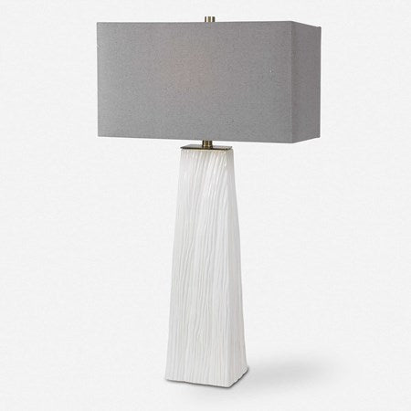 Uttermost Sycamore Gloss White Ceramic Table Lamp With Gray Linen Shade - Image 2