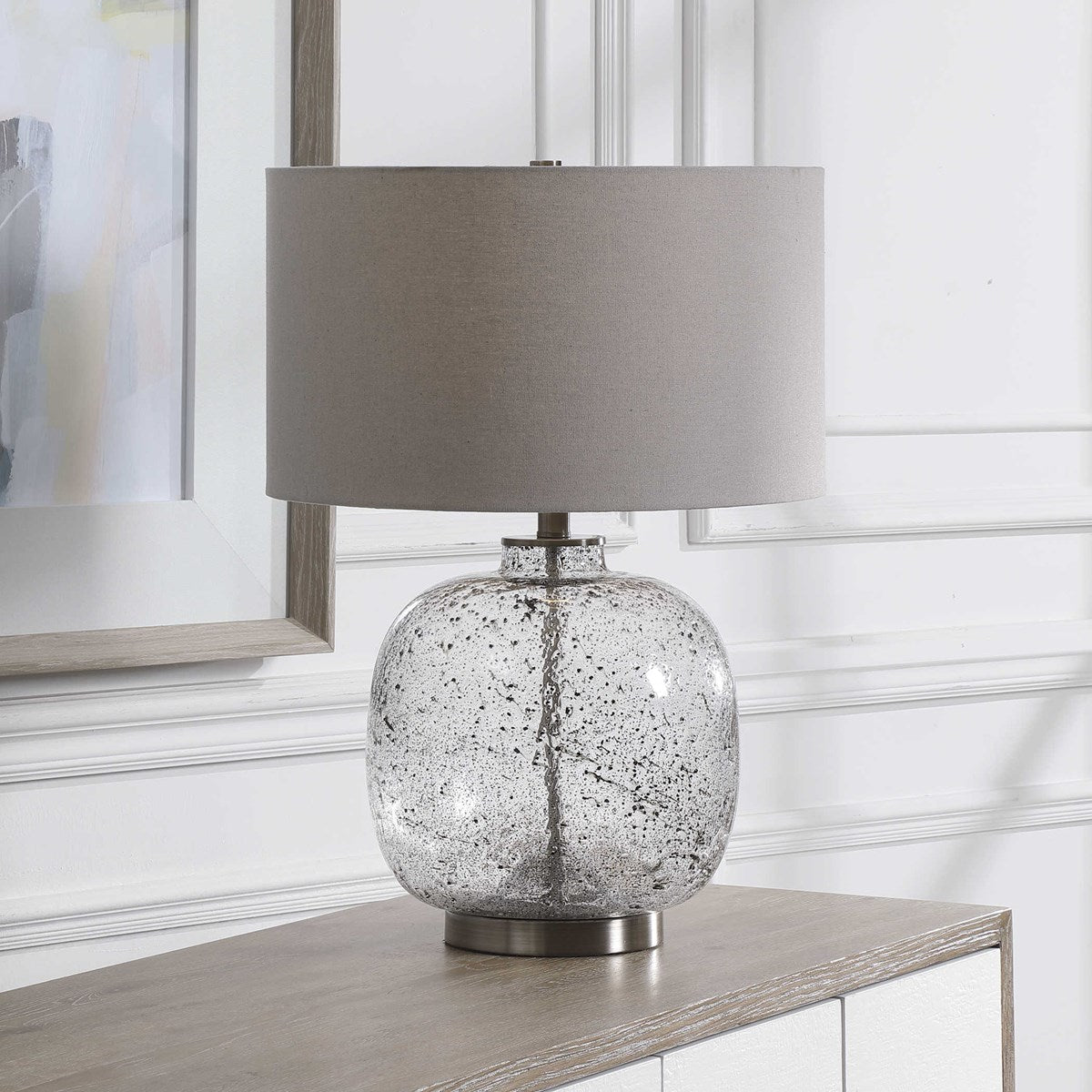 Uttermost Storm Translucent Art Glass Table Lamp With Light Gray Linen Shade - Image 1