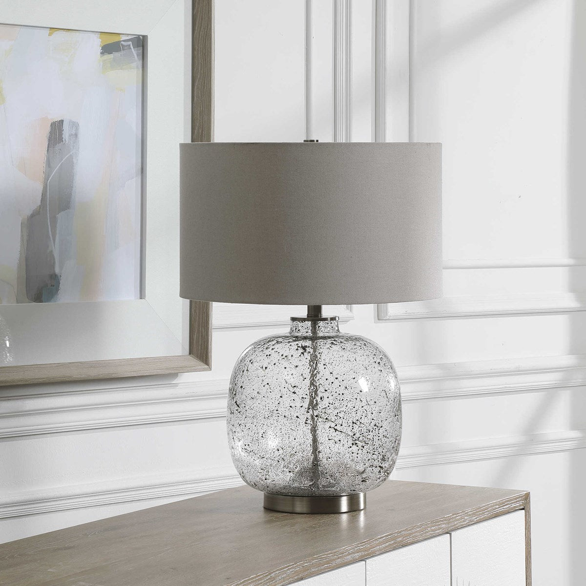 Uttermost Storm Translucent Art Glass Table Lamp With Light Gray Linen Shade - Image 2