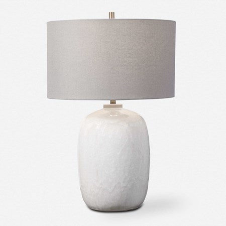 Uttermost Winterscape Cream Ivory Glazed Ceramic Table Lamp With Light Gray Linen Shade - Image 2