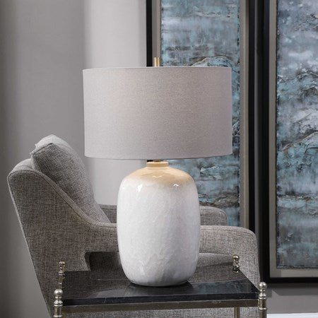 Uttermost Winterscape Cream Ivory Glazed Ceramic Table Lamp With Light Gray Linen Shade - Image 1