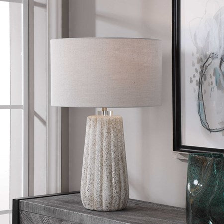 Uttermost Pikes Taupe Glazed Ceramic Table Lamp With Light Gray Shade - Image 1