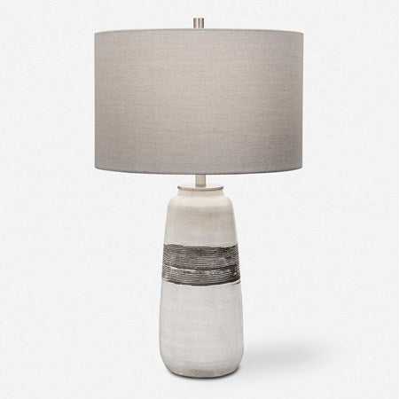 Uttermost Comanche Off-White Crackle Glazed Ceramic Table Lamp With Light Gray Linen Shade - Image 3