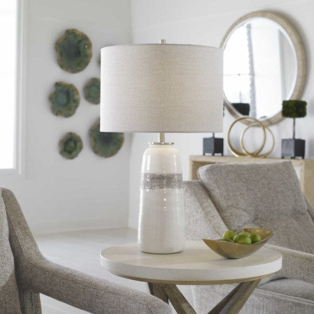 Uttermost Comanche Off-White Crackle Glazed Ceramic Table Lamp With Light Gray Linen Shade - Image 2