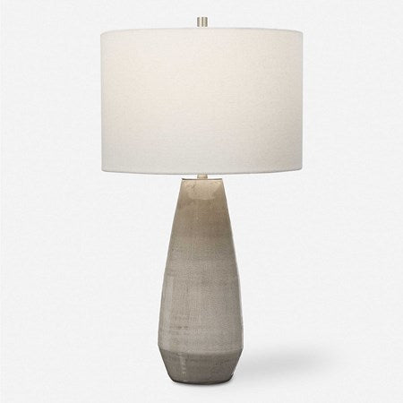 Uttermost Volterra Taupe Gray Glazed Ceramic Table Lamp With White Linen Shade - Image 2