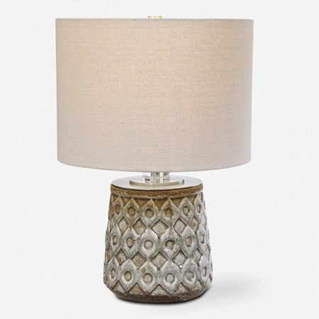 Uttermost Cetona Blue Gray Glazed Embossed Ceramic Table Lamp With Linen Shade - Image 2