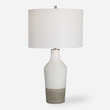 Uttermost Dakota White Crackle Glazed Ceramic Table Lamp With Linen Shade - Image 2